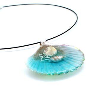 Reversible seascape necklace pendant handmade with Caribbean beach sand, sheli